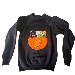 Vintage Hanes Kids Cat Pumpkin Halloween Boo Sweatshirt Size 10-12